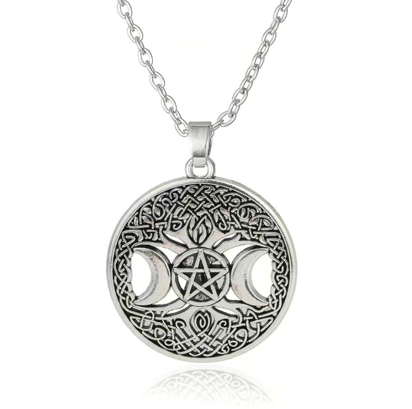 Pentacle Moon Tree of Life Necklace