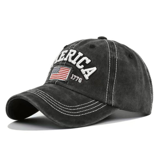 America USA Flag hat black