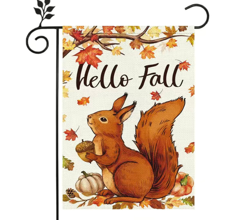 Hello Fall Squirrel Garden Flag