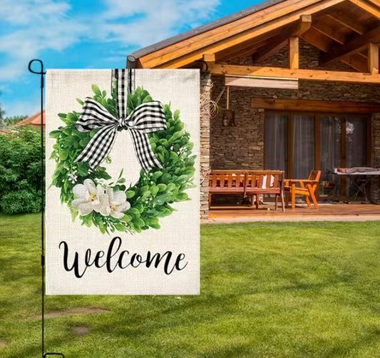 Wreath Welcome garden flag