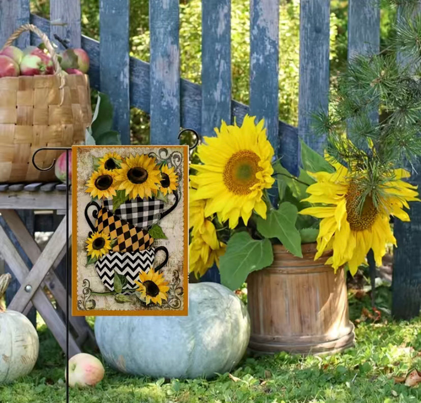 Teacups garden flag