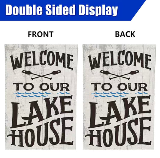 Lake house garden flag