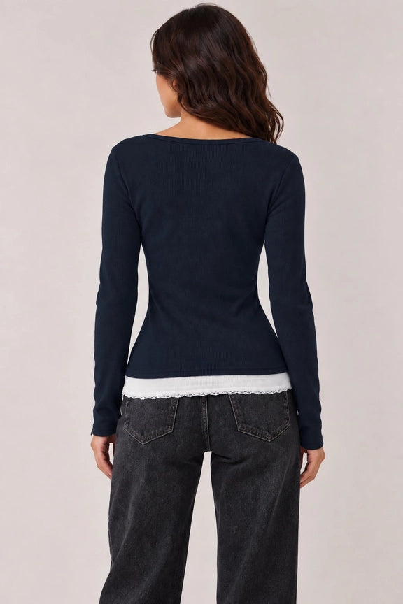 Button Front Layered Long Sleeve