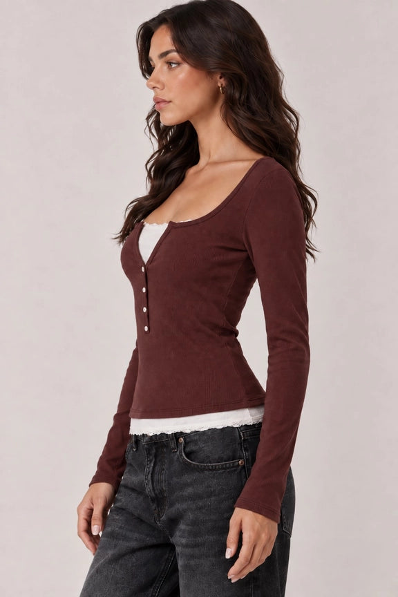 Button Front Layered Long Sleeve