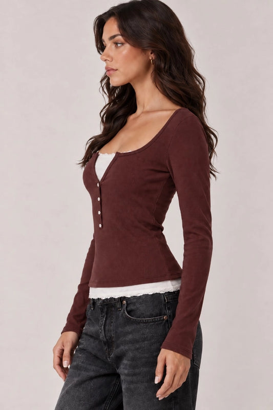 Button Front Layered Long Sleeve