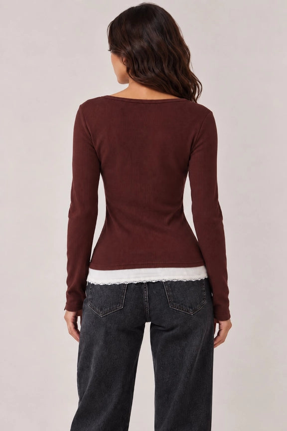 Button Front Layered Long Sleeve