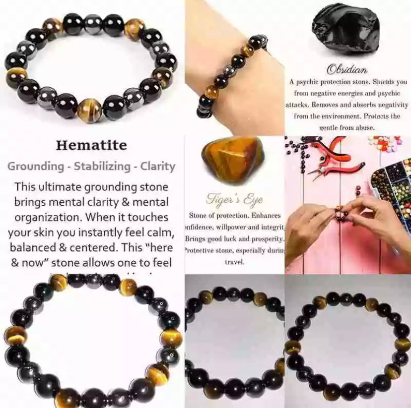 Protection Bracelet: Obsidian, Hematite, Tiger Eye Bracelet