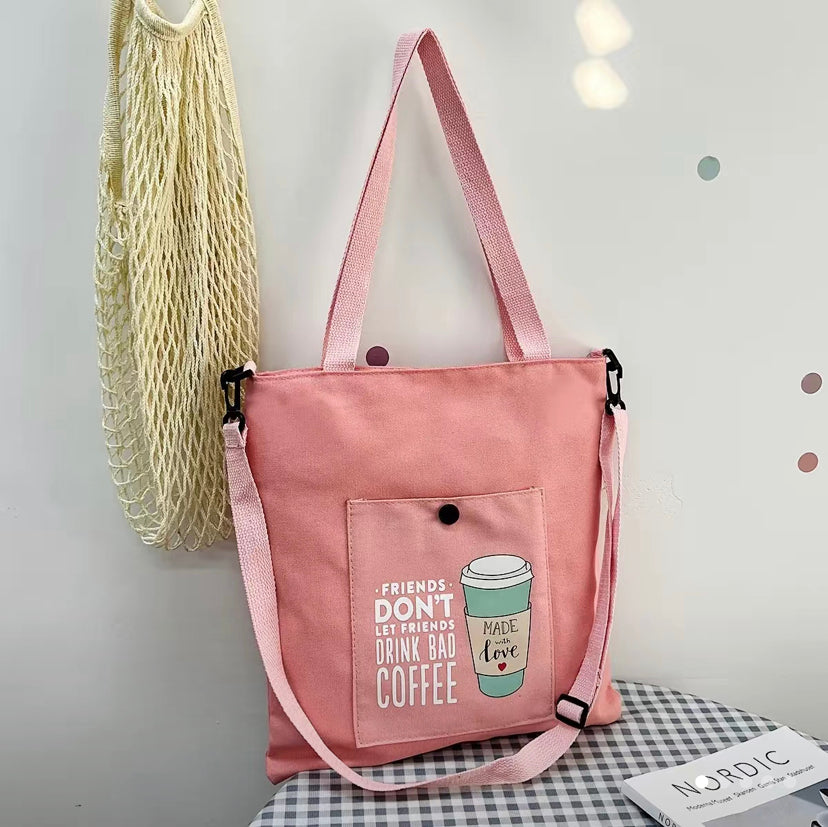 Coffee Tote canvas bag pink