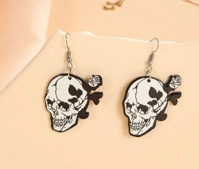 Skull with Rose earrings
