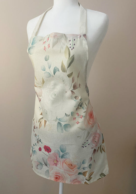 Floral rose apron cream color
