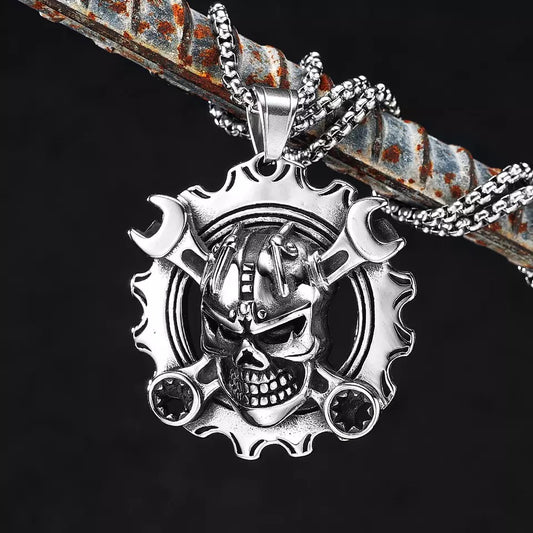 Wrench skull necklace