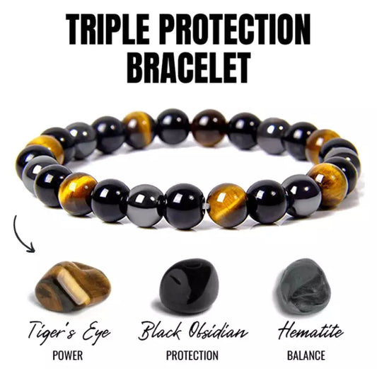 Protection Bracelet: Obsidian, Hematite, Tiger Eye Bracelet