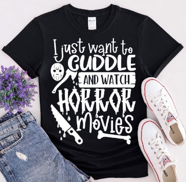 Cuddle and watch horror tshirt