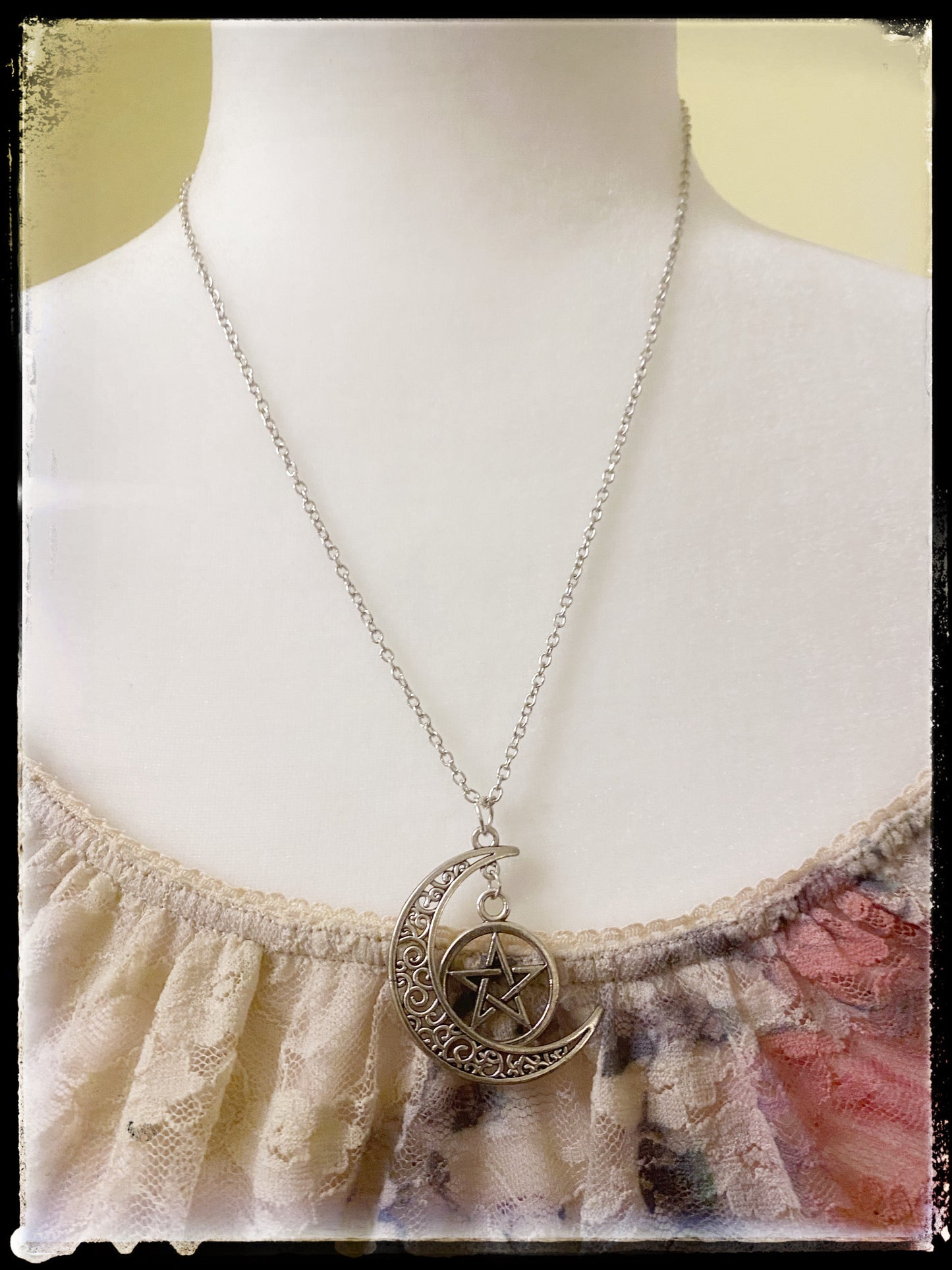 Moon and pentacle necklace